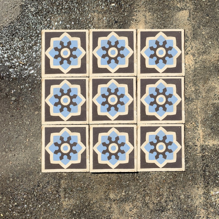 Carreaux de ciment anciens bleu et gris