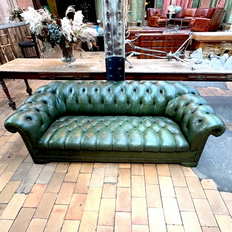 Chesterfield vintage en en cuir vert