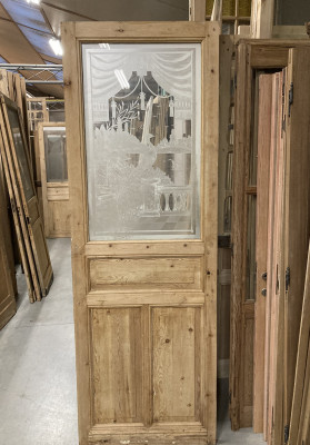 porte ancienne en bois avec verre gravé art nouveau