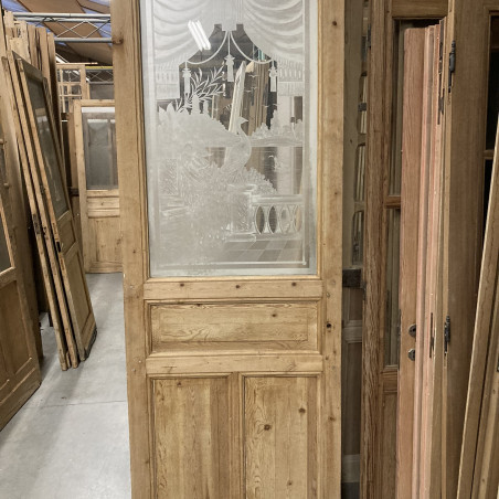 porte ancienne en bois avec verre gravé art nouveau