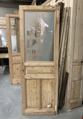 porte ancienne en bois avec verre gravé art nouveau