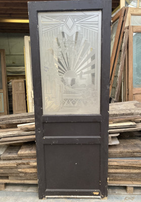 porte ancienne en bois avec verre gravé art déco