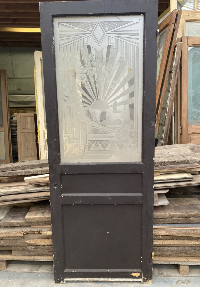 porte ancienne en bois avec verre gravé art déco