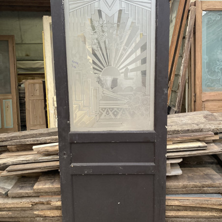 porte ancienne en bois avec verre gravé art déco