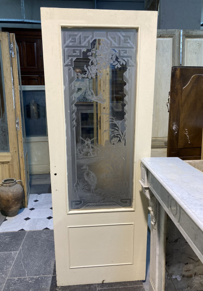 porte ancienne avec verre gravé