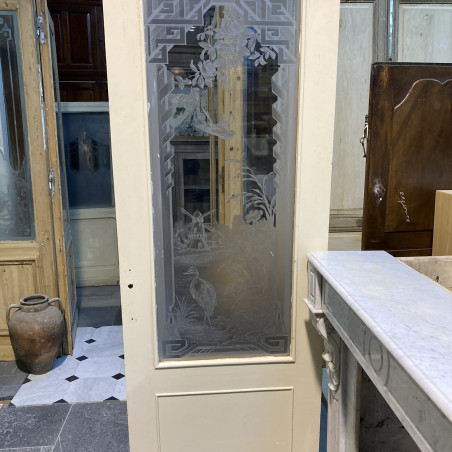 porte ancienne avec verre gravé