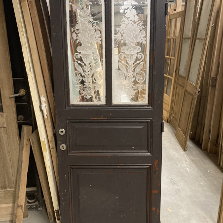 porte ancienne en bois avec verre gravé