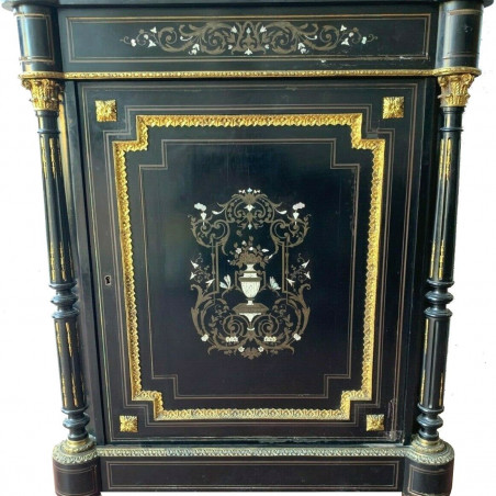 Meuble a hauteur d'appui Marqueterie de nacre et laiton gravé Napoléon III XIX